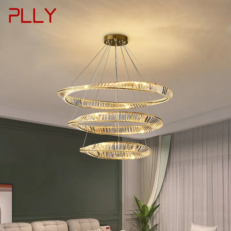 

PLLY Contemporary Crystal Hanging LED Lights Luxury Creative Round Rings Chandelier Lamp Decor Home For Living Dining Room