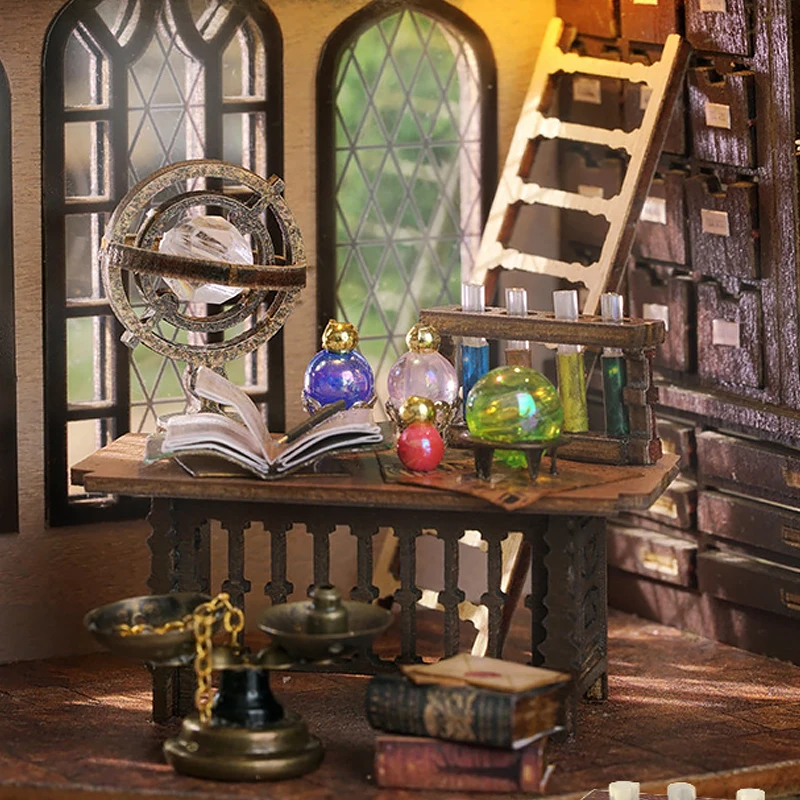 Zuuton DIY Miniature Magic Doll House Kit Wooden Gothic Clock Tower Building Model with LED Light Creative Gift for Home Decor