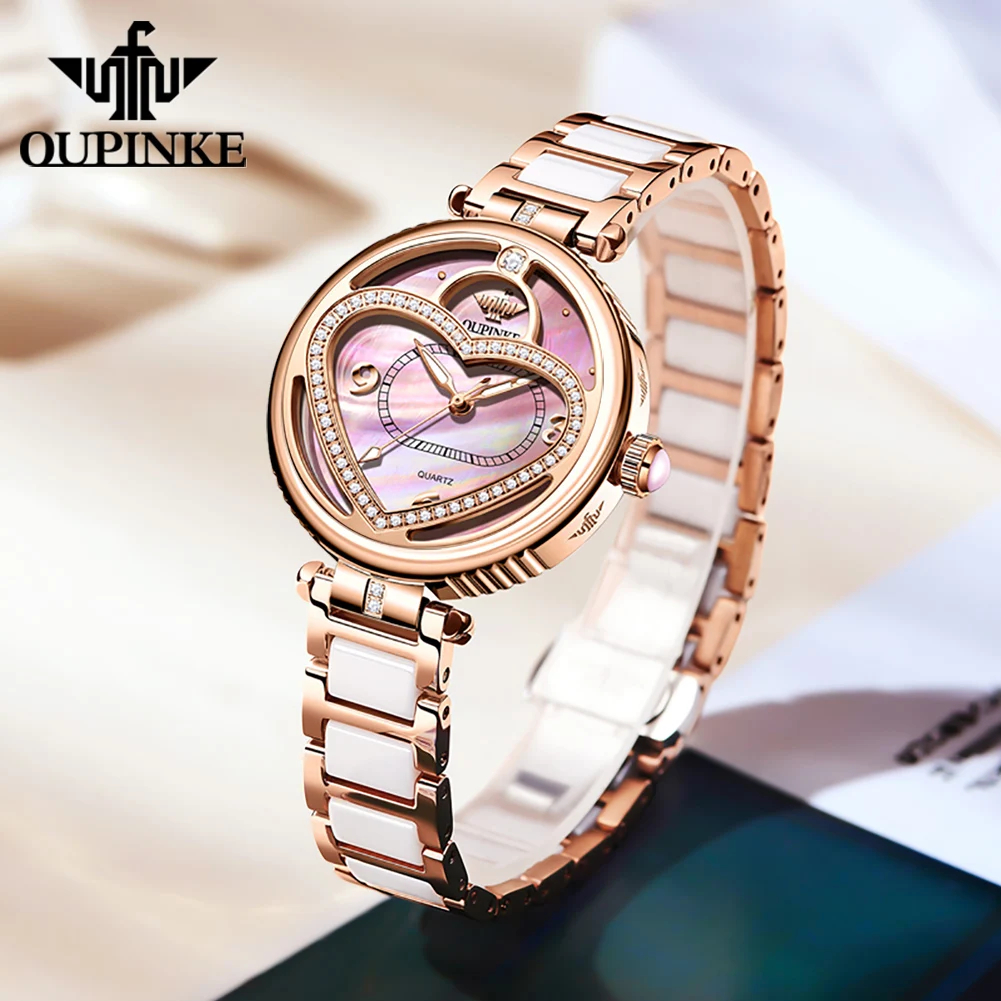 OUPINKE Elegant Luxury Women Watches Fully Automatic Mechanical Watch Lucky Grass Dial Waterproof Original Brand Watch for Lady