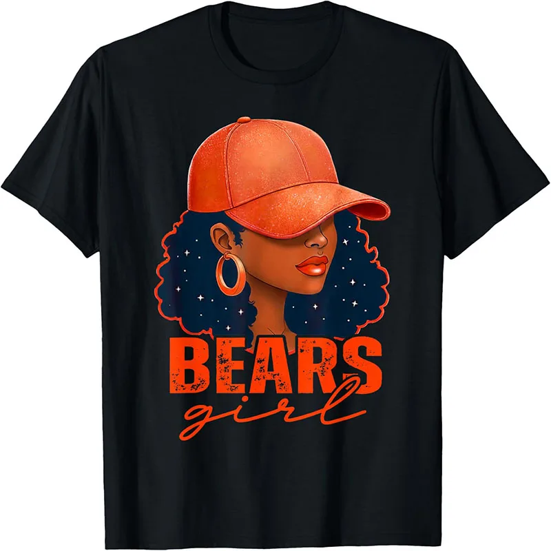 Men Fashion Crew Neck T-shirt Curly Haired Lady Portrait With Cap Distressed Text Graphic Print Shirts