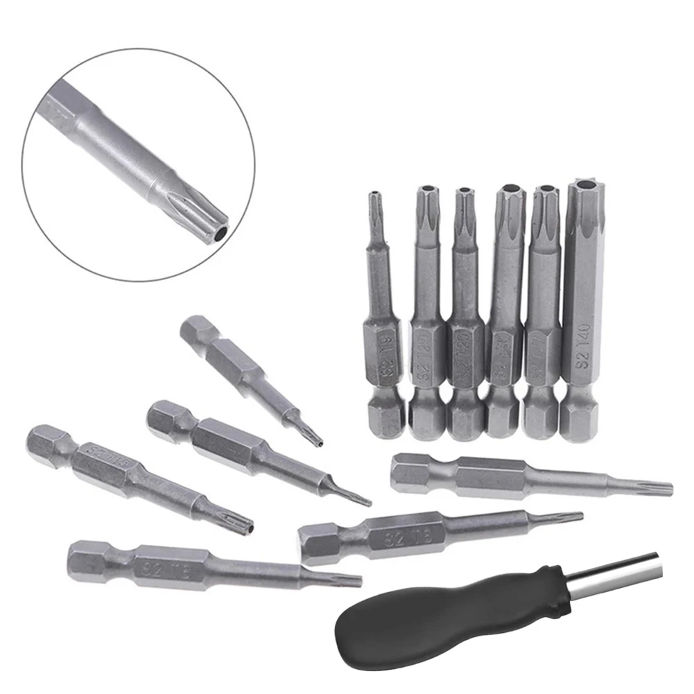 

13pcs/set Torx Screwdriver Bit Set 50mm T5-T40 1/4" Hex Security Tamper Proof Magnetic Screwdriver Bits S2 Alloy Steel