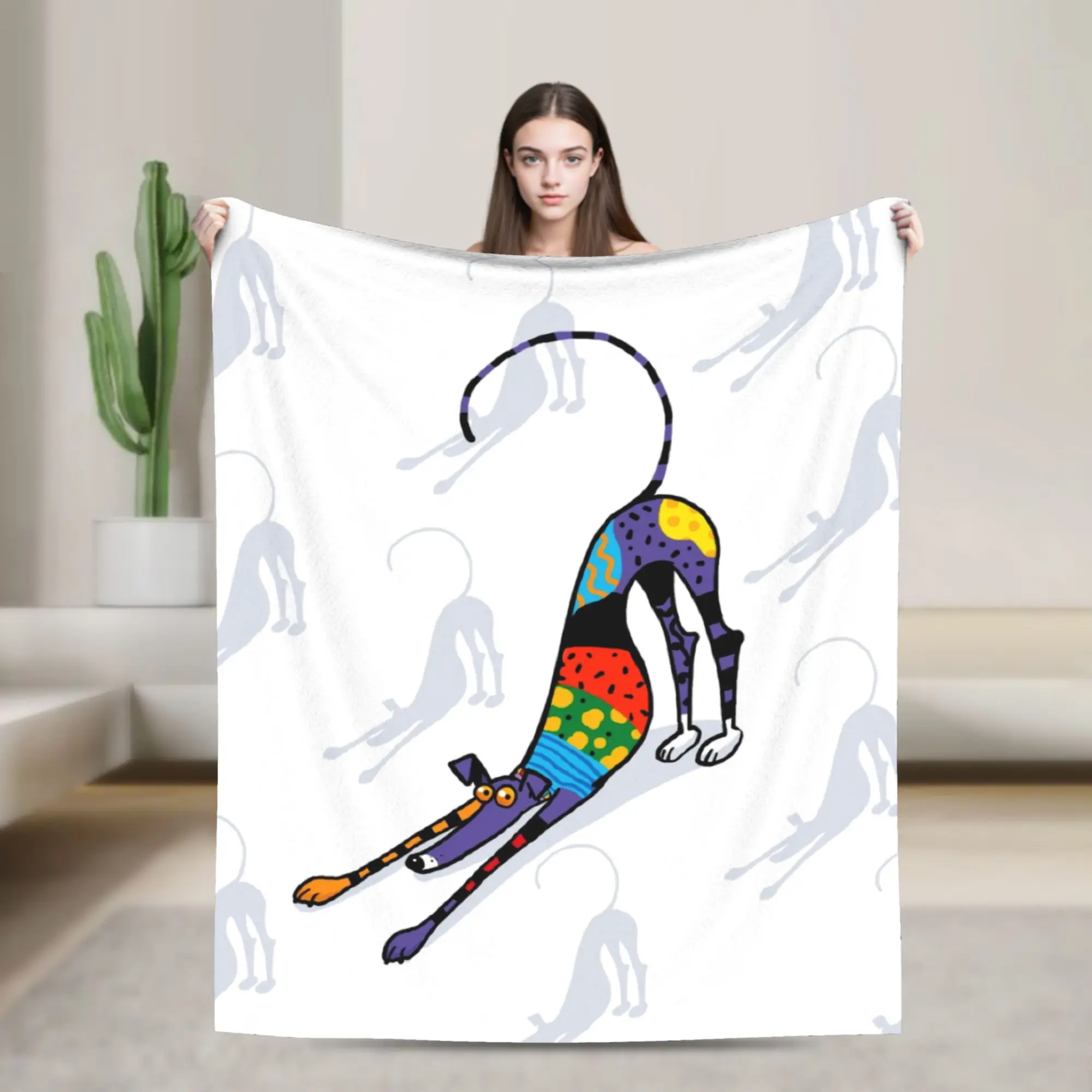 Kaleidoscope Bowdown Blankets Greyhound Whippet Lurcher Dog  Flannel Throw Blanket Bedroom Sofa Printed Ultra-Soft Warm Bedsprea