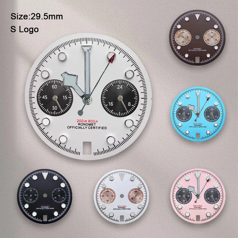 

New 29.5mm S Logo Panda Matte Dial Fit VK64 Movement Green Luminous High Quality Watch Modification Accessories