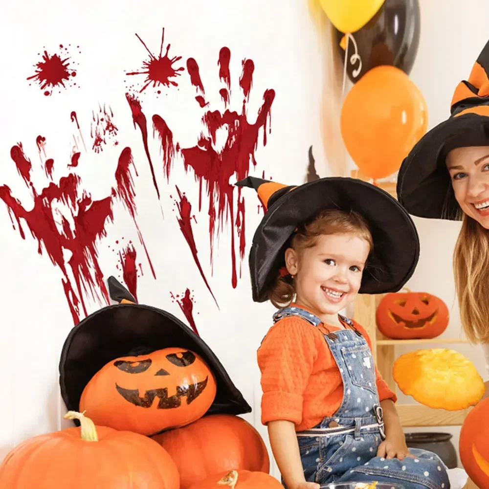 مخيف هالوين ملصقات نافذة الديكور مخيف الدم اليد حزب الشارات الحمراء الدموية اكسسوارات المنزل غرفة المعيشة الديكور