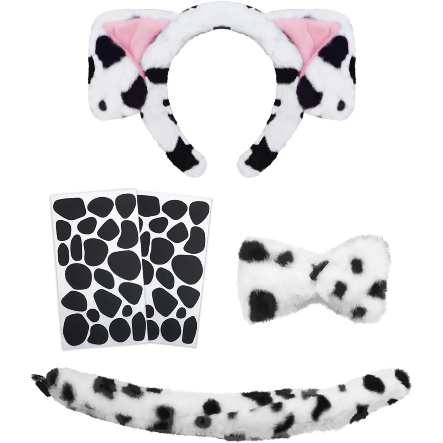 Dalmatian Dog Ear Bow Tail Costume Accessory Headband Felt Spot Stickers Plush Puppy Halloween Party Dress Up Cosplay Decoration