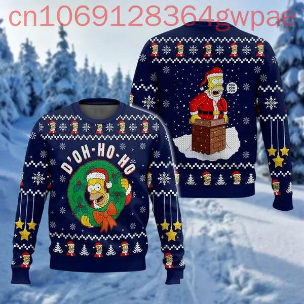 The Simpsons D'oh Ho Ho Ugly Sweater Simpsons Homer Xmas Sweater Santa Simpsons Holiday Cartoon Sweatshirt for Men Women