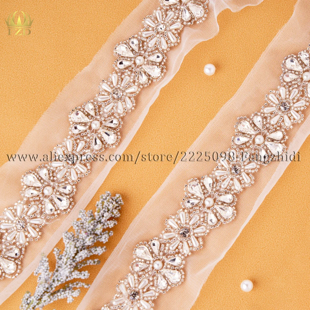 

FZD Wholesale 10 Yard Bridal Belts Wedding Women Jewelry Silver Rhinestone Pearl Crystal Sparkly Party Formal Dress Diamond Sash