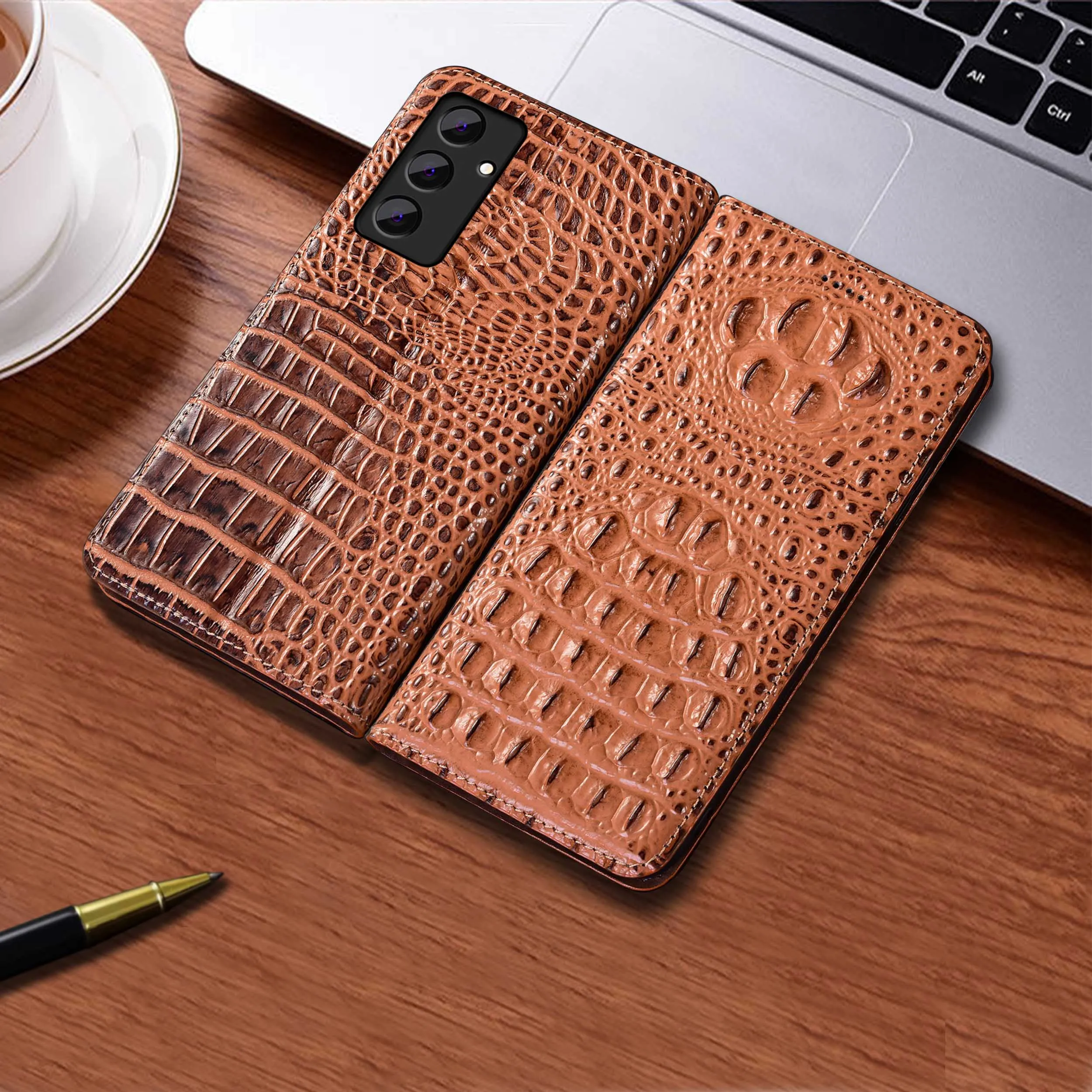 

Crocodile Claw Pattern for Samsung Galaxy A11 A21 A31 A41 A51 A71 A25 A55 A17 5G Genuine Leather Flip Phone Cover Case Cowhide