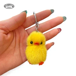 Keychain Mink Fur Furry Yellow Duck Pendant Key Ring Fluff Soft Chick Keychains Car Key Ring Easter Keyring Handbag Jewelry