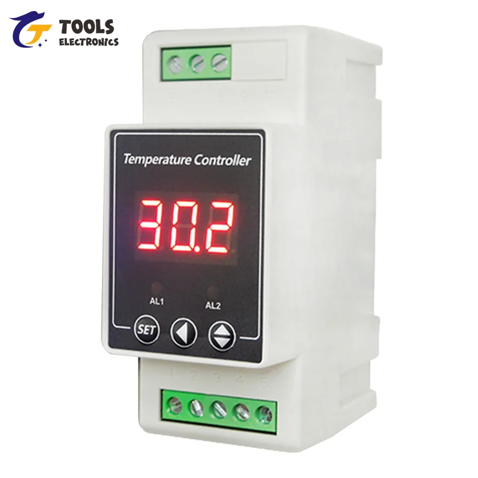 Din Rail Thermostaat, AC90-260V Din Rail Thermostaat 2 Way Output Temperatuur Alarm Controller Met 1.5M Sensor Voor Thuis, Kantoor