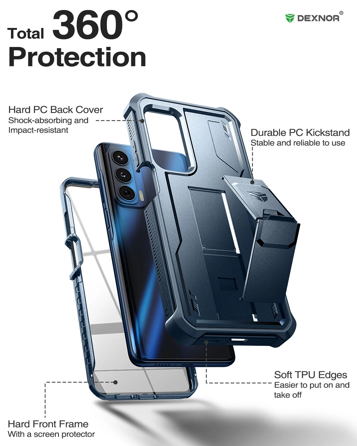 Heavy Duty Military Grade Shockproof Protective Cover for Motorola Moto Edge 2021 Kickstand Case With Built in Screen Protector