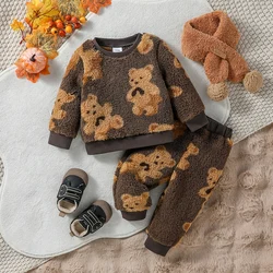 2024 New Style 6M-3Y Baby Unisex 2-piece Infant/Toddler Winter Cute Little Bear Plush Sweater Pants Casual Set