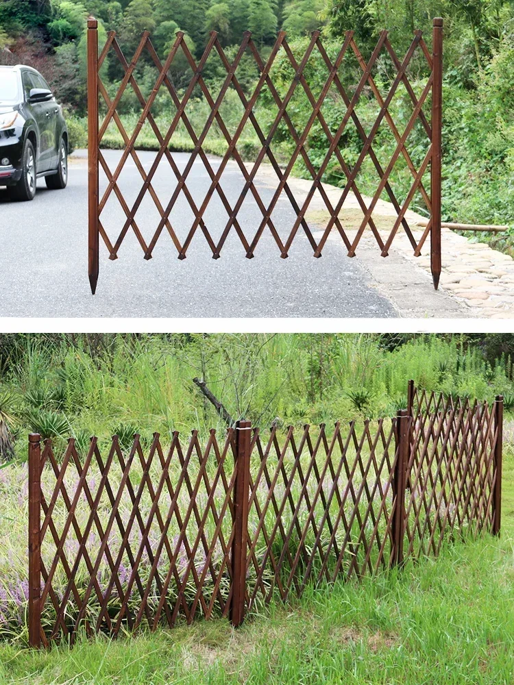 Anti-corrosion wooden fence telescopic inserted fence carbonized pull net gardening sliding door courtyard decoration