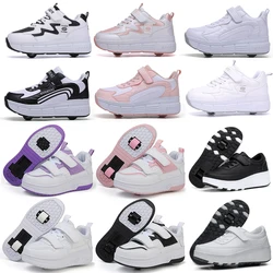 Kids 2 Wheels Roller Skate Shoes Boys Girls Children Adult Parkour Runaway Skates Deformation Sneakers Detachable wheel Skating