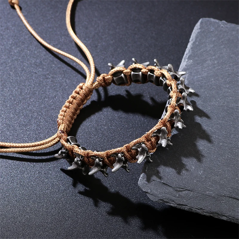 Punk Hip Hop Style Men's Handmade Woven Alloy Keel Bracelet - Adjustable Size Hand Accessory