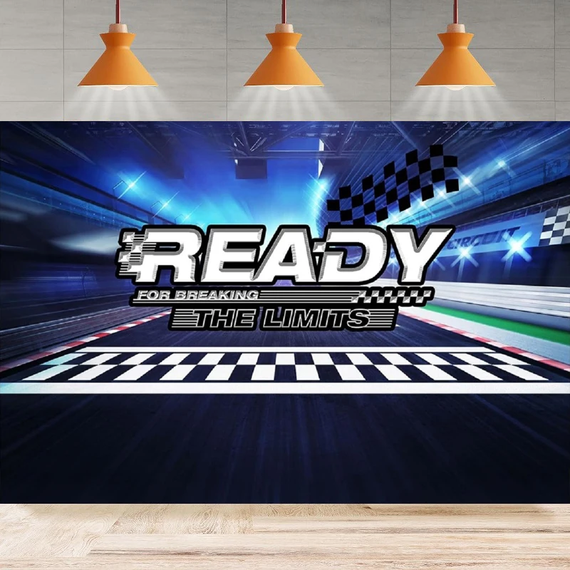 Racing Car Photography Backdrop Birthday Background Racing Track Theme Black And White Starting Line Party Backdrop Wall Banner