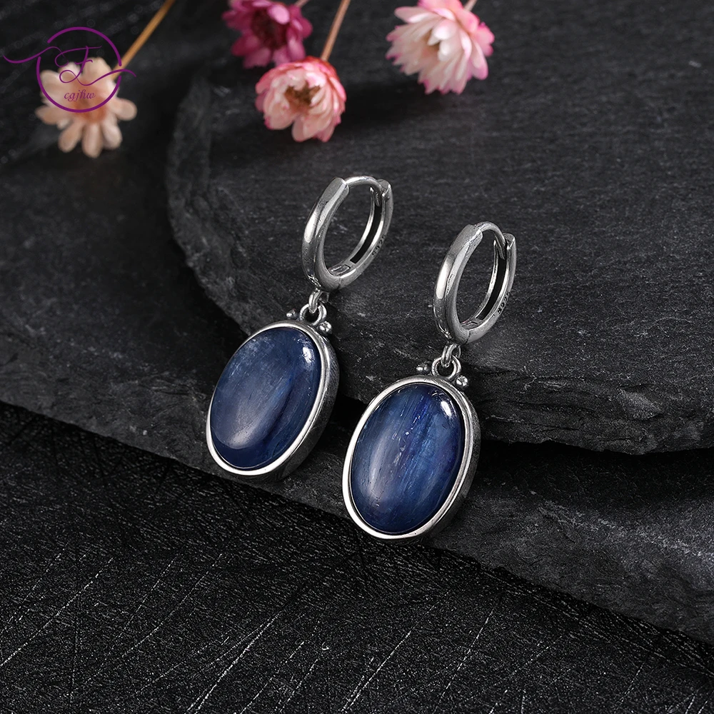 

Elegant Simple Oval Natural Kyanite Silver Earrings for Women Wedding Engagement Fine Gift 10*14MM Labradorite Pendant Jewelry