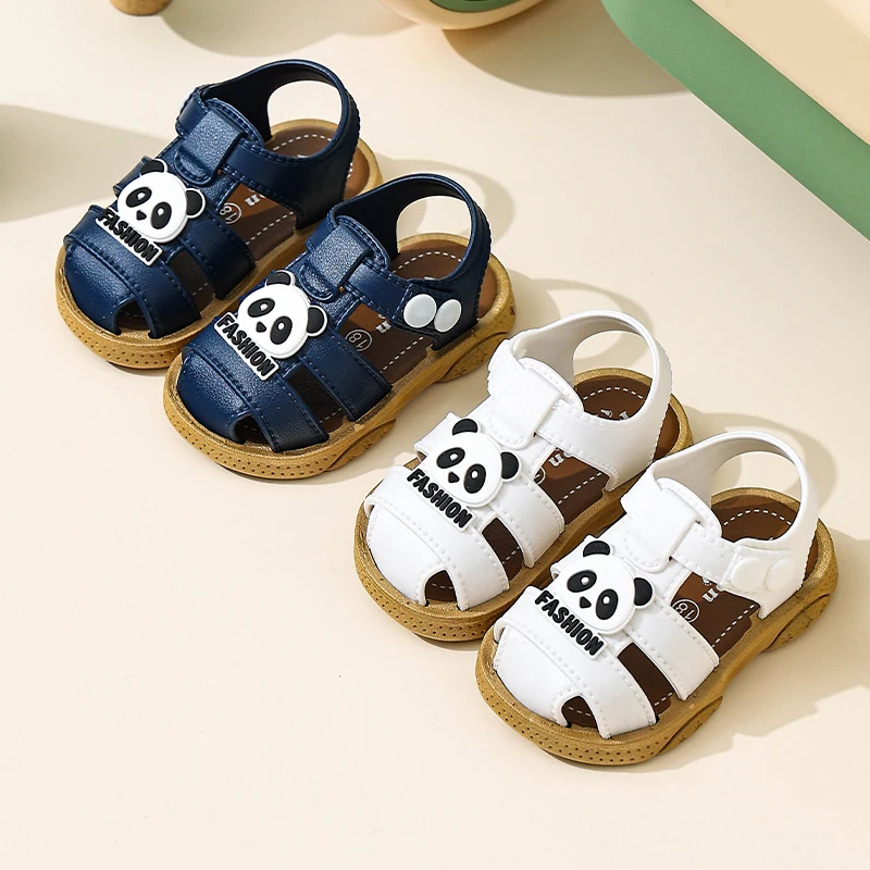 Niedliche Panda-Sandalen für Kinder, geschlossene Zehenpartie, rutschfeste PVC-Sohle, atmungsaktive Sommerschuhe für Kleinkinder, Jungen und Mädchen