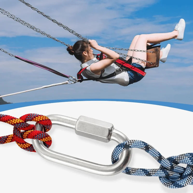 M8 Stainless Steel Quick Link Locking Carabiner Screw Chain Connector Load Capacity for Camping Hiking Swing Hammock