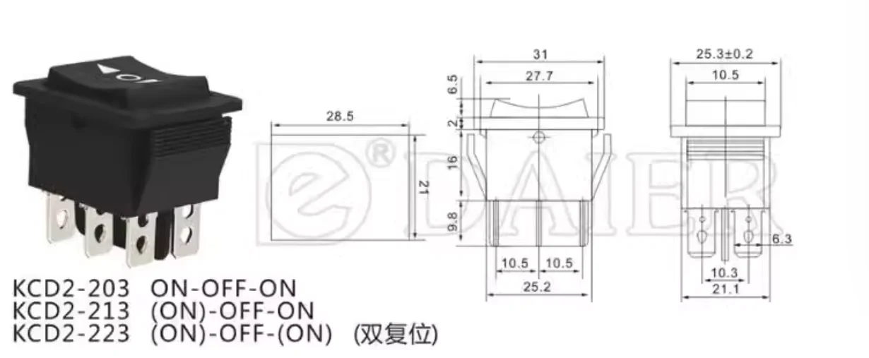 Bilateral self resetting ship button switch Automatically bounce back to the center 6-pin 3-speed Reversible 16A power button