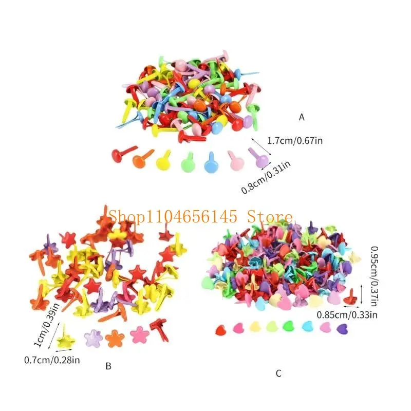 5ASD 100PCS السحابات الورق المعدنية براد براد متعدد الألوان دبوس جولة زهرة القلب براد براد براد برادس الورق الحرف مقسمة دبوس