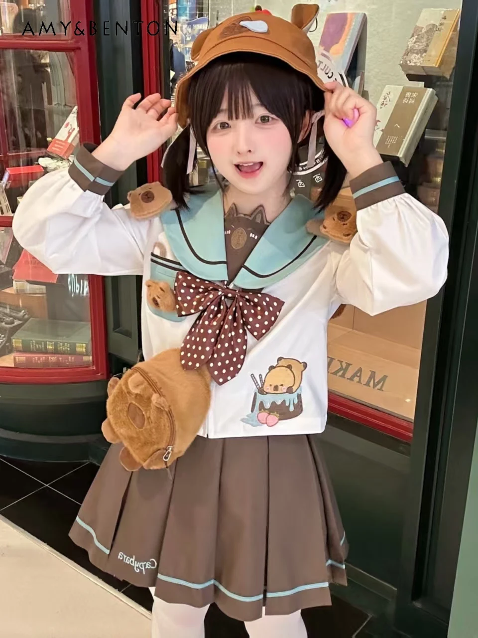 

2025 Summer and Autumn New Style Lapel Embroidered Sailor Suit Japanese Soft Girl Cute Sweet Long Sleeve Short Skirt JK Outfit