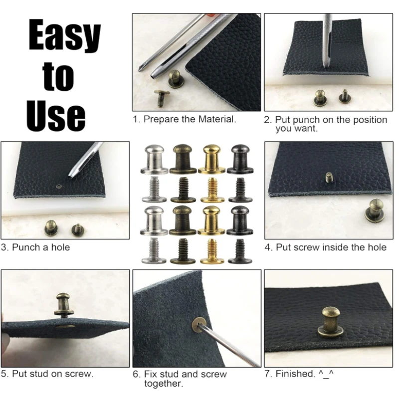 10-25sets Round Head Ball Post Studs Brass Buttons Screwback Nail Rivets Leather Bag Craft Hardware DIY Accessories Buckles