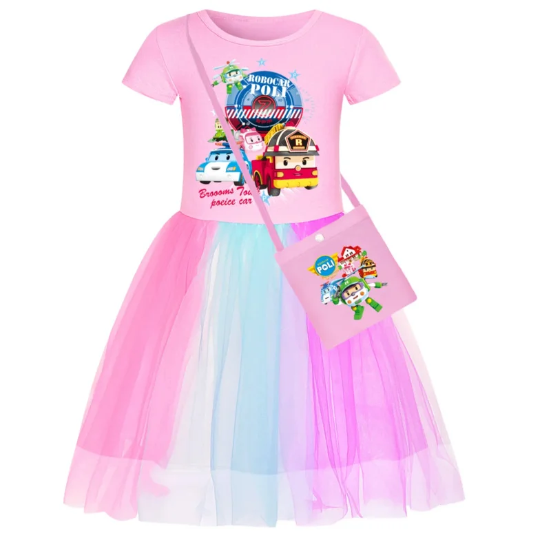 Hot Sall robocarfixed girl cosplay costumes girls dresses bag kawaii kids princess birthday party dress with bag