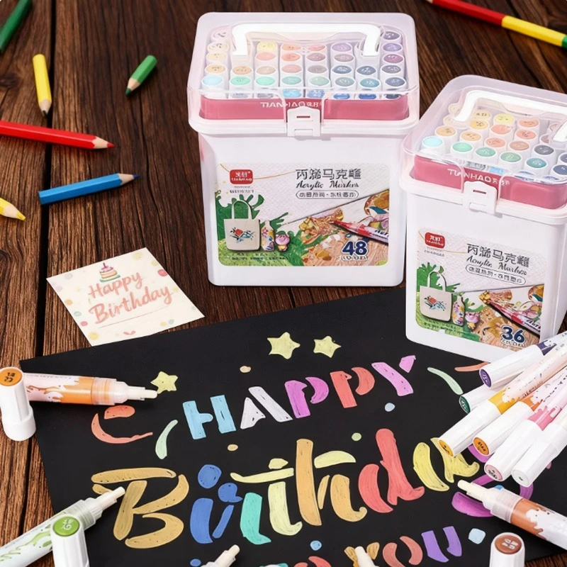 

12/24/36/48 цветных прямых жидких акриловых маркеров, набор штабелируемых цветов для детей, граффити, студенческая иллюстрация, дизайн плаката