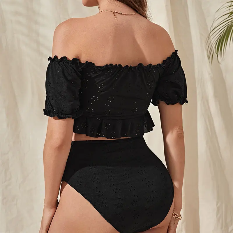 Maternity Bikini Set Tie Front Off Shoulder Two Piece Swimsuit Pregnant Women Bathers Black Bathing Suit Summer Beach Swimwear