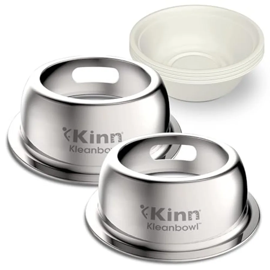 

Kleanbowl Pet Bowl Stainless Steel Frame with Compostable Refills Pack of 2 Spill-Proof Stable Disposable Pet Bowls for Easy Cl
