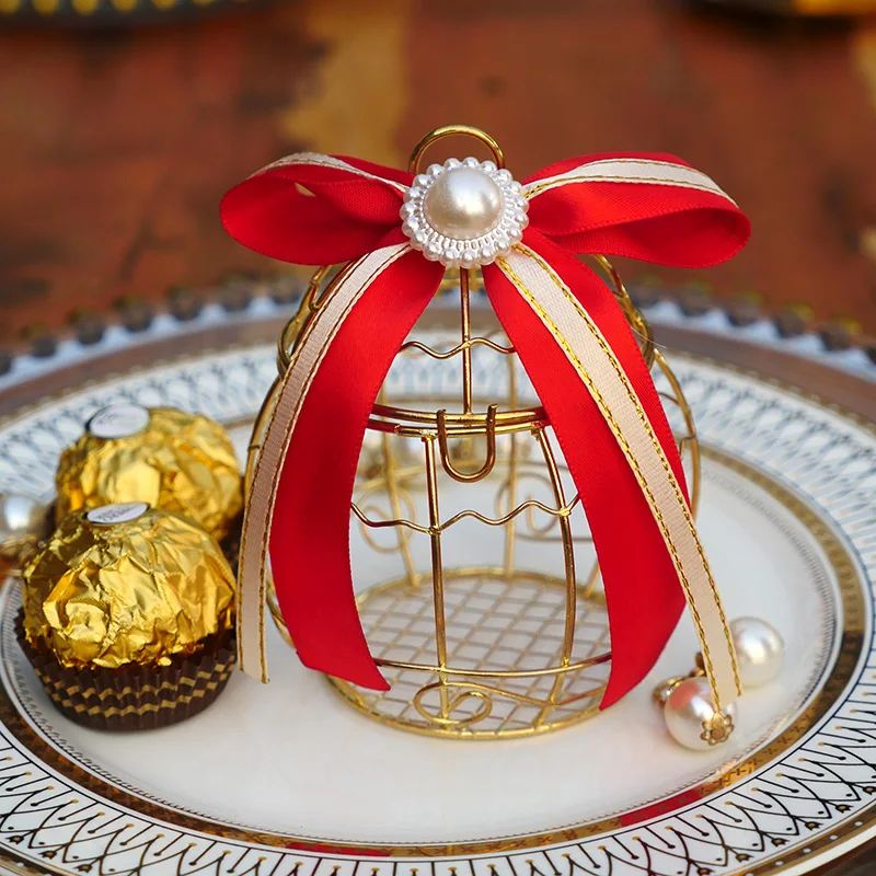 Wedding Metal Birdcage Gift boxes with Pearl Bow Chocolate Favor  Packaging Party Supplies Birthday Party Decorations