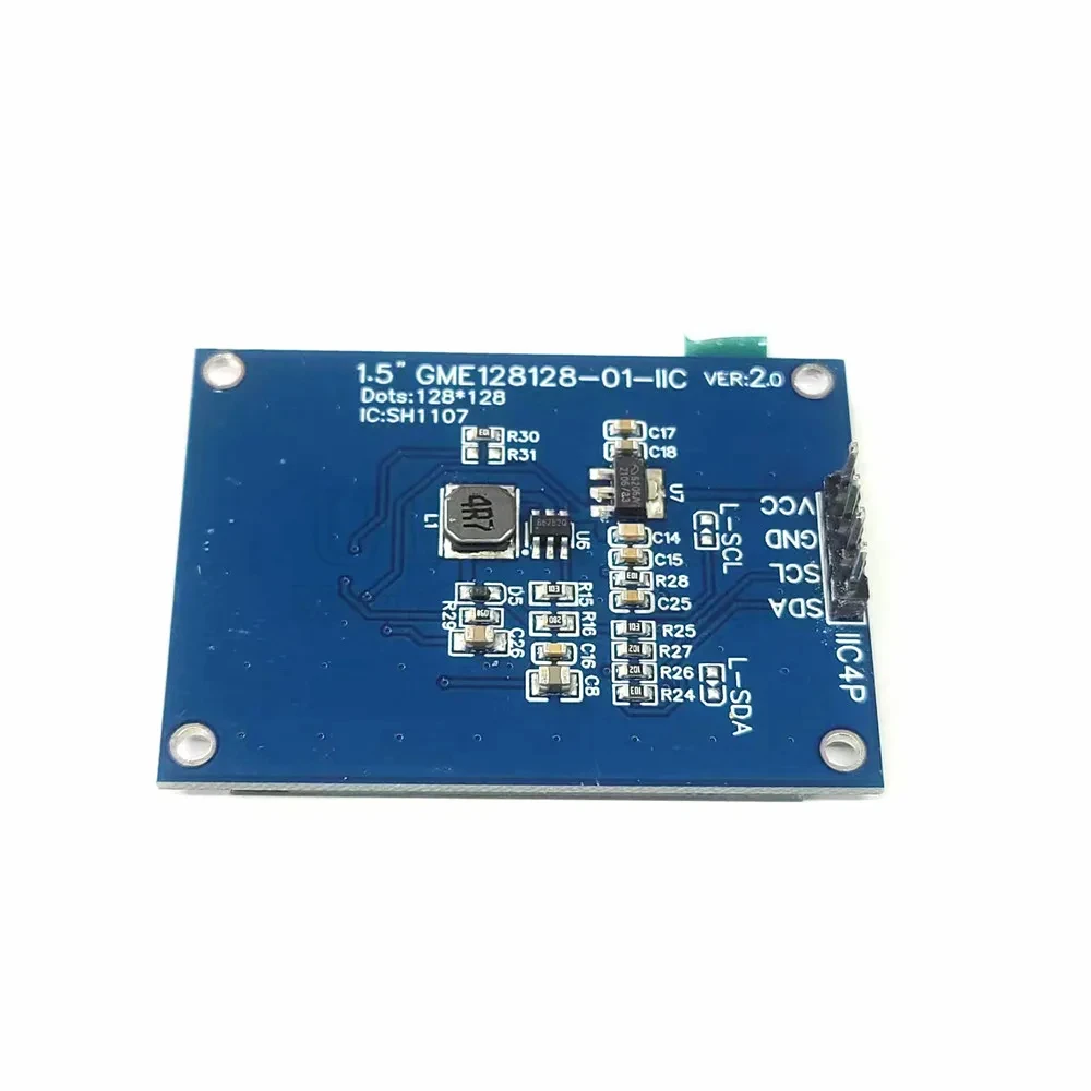 OLED LCD 모듈, COG I2C IIC 화이트 디스플레이, 128x128 도트 드라이버 칩, SH1107, 4 핀, 3V-5V, 1.5 인치