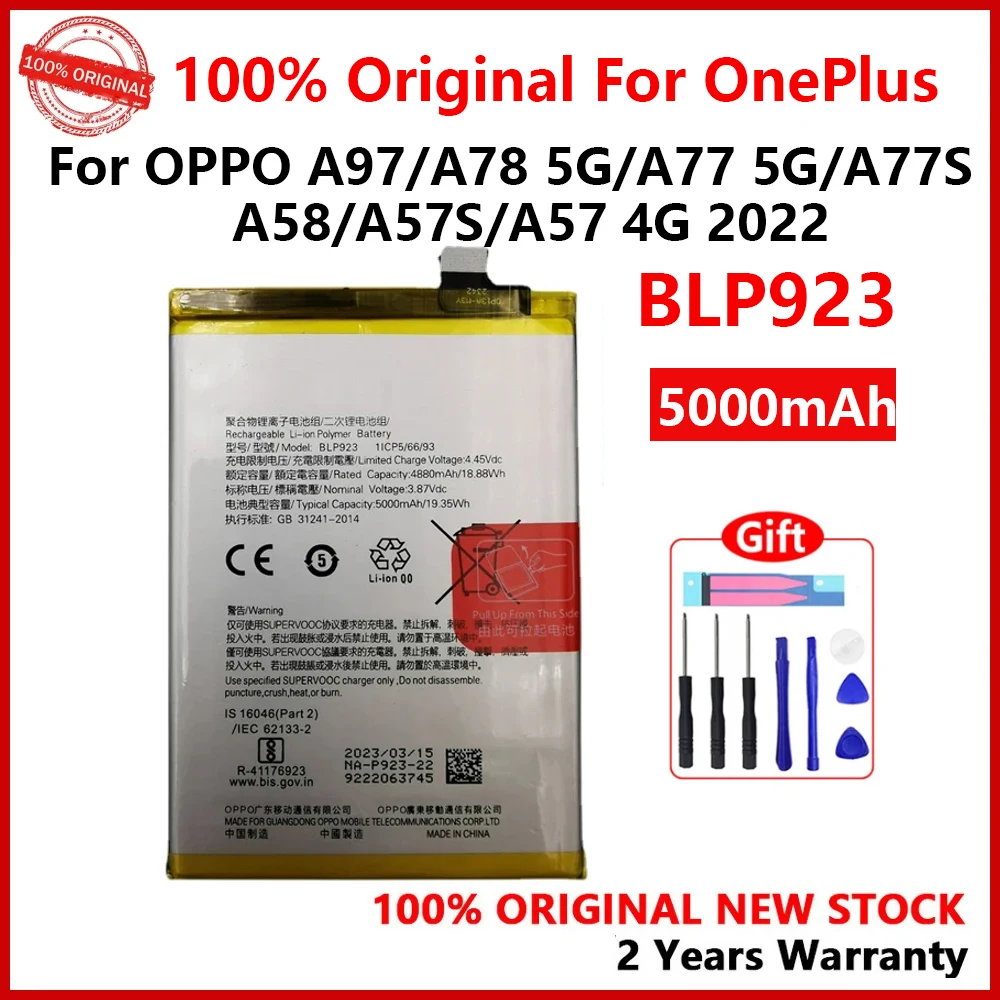 

100% New Original BLP923 5000mAh Battery For OPPO A77 5G/ A57 2022/ A57 Replacement Batteries With Gifts