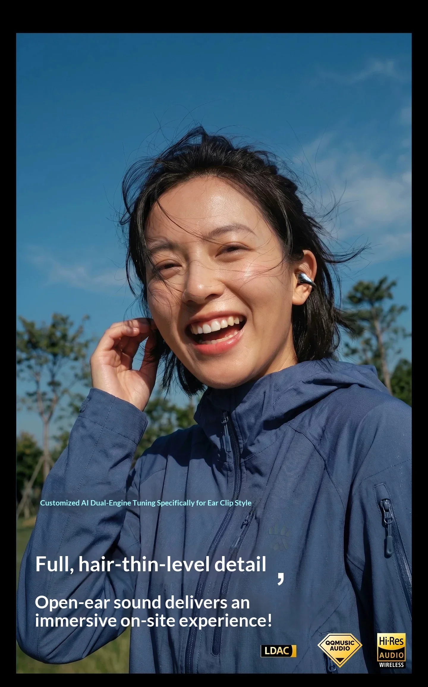 Linklike C-Flow Wireless Earbuds Bluetooth 6.0 Open Ear Clip On Headphones LDAC AI Noise Reduction Calls 78H for Sports
