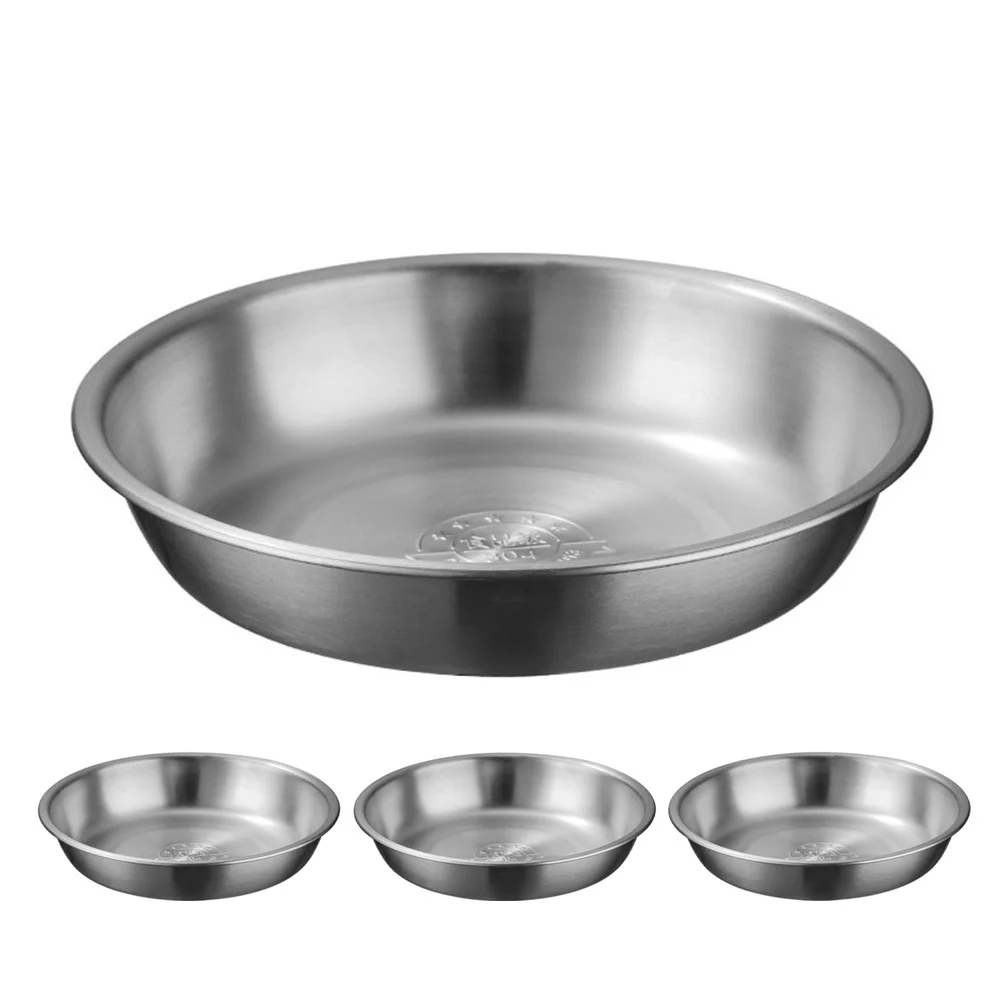 

4Pcs Stainless Steel Fruit Serving Tray Round Plates Multifunctional Soup Basin Steaming Dish Dinner Platter for Kitchen Camping