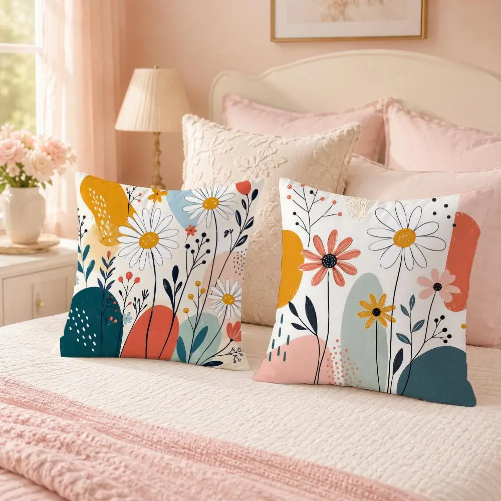 Multicolor Floral Bloom Bouquet Cushion Cover Custom Plush Pillow Cover Soft Cloud Comfort for Sofa Bed Couch