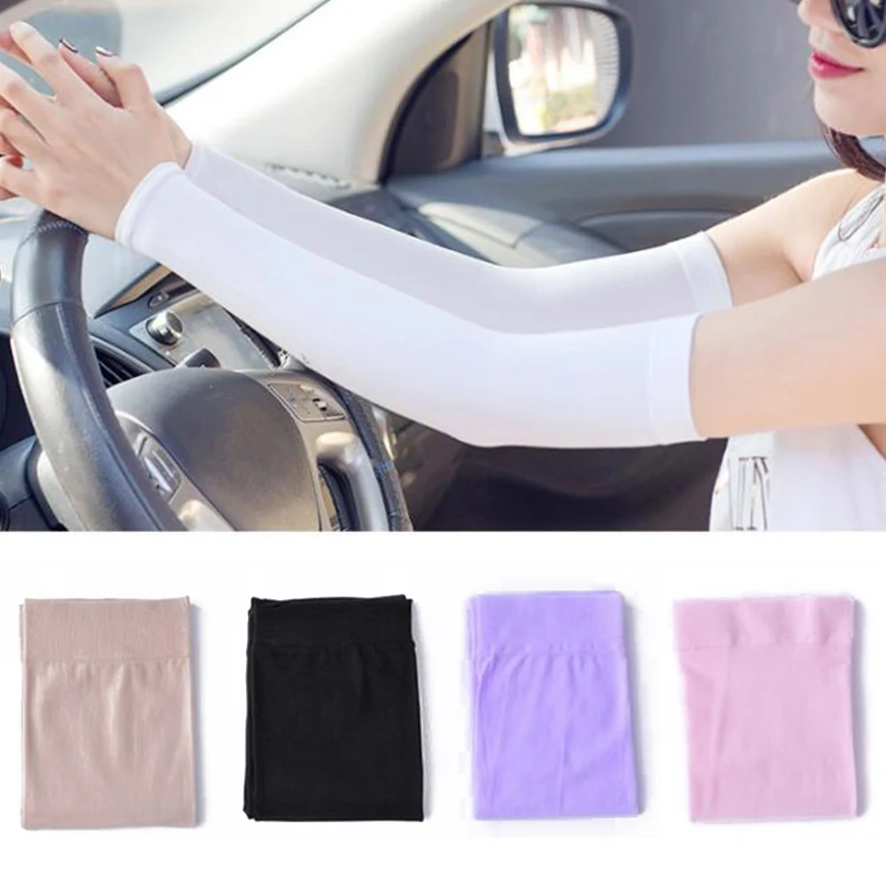 Woman Men UV Solar Arm Sleeves Cycling Fingerless Gloves Cool Muff Summer Ice Silk Elastic Arm Cover Driving Anti-Sunburn Sleeve