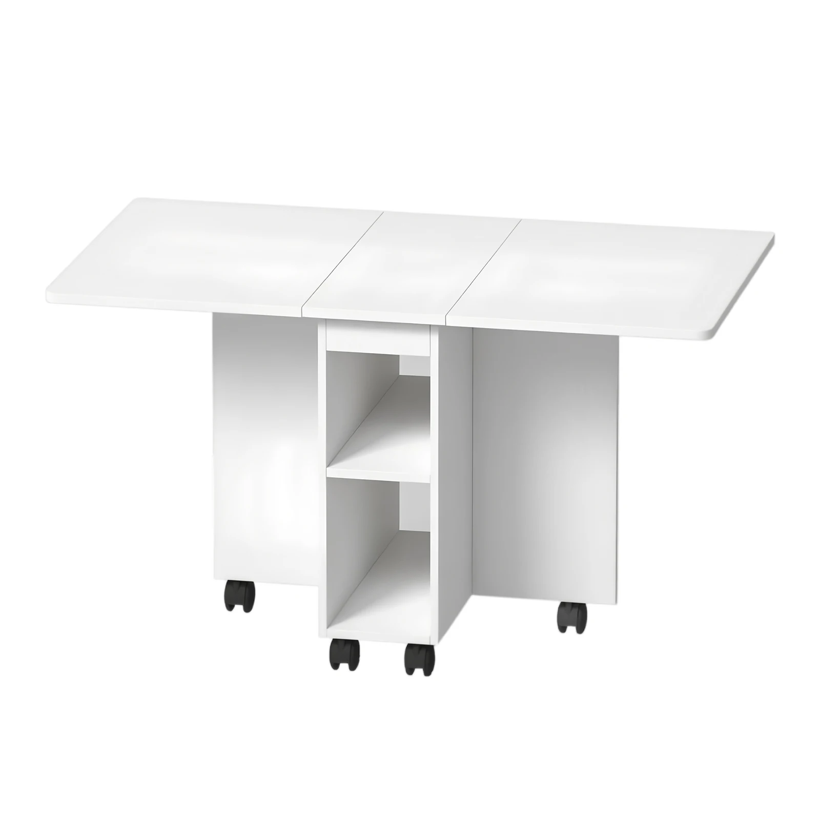 Folding Drop Leaf Dining Table Set for 4 with 4 Chairs, Space Saving Foldable Dining Table with Storage and 6 Wheels, 47.2 inch