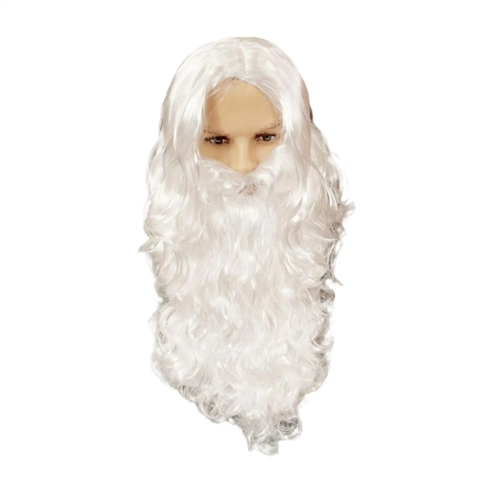 Wig Santa dan jenggot kostum Cosplay Natal aksesori kostum Santa Claus, Wig rambut keriting Wig kostum Natal untuk kinerja