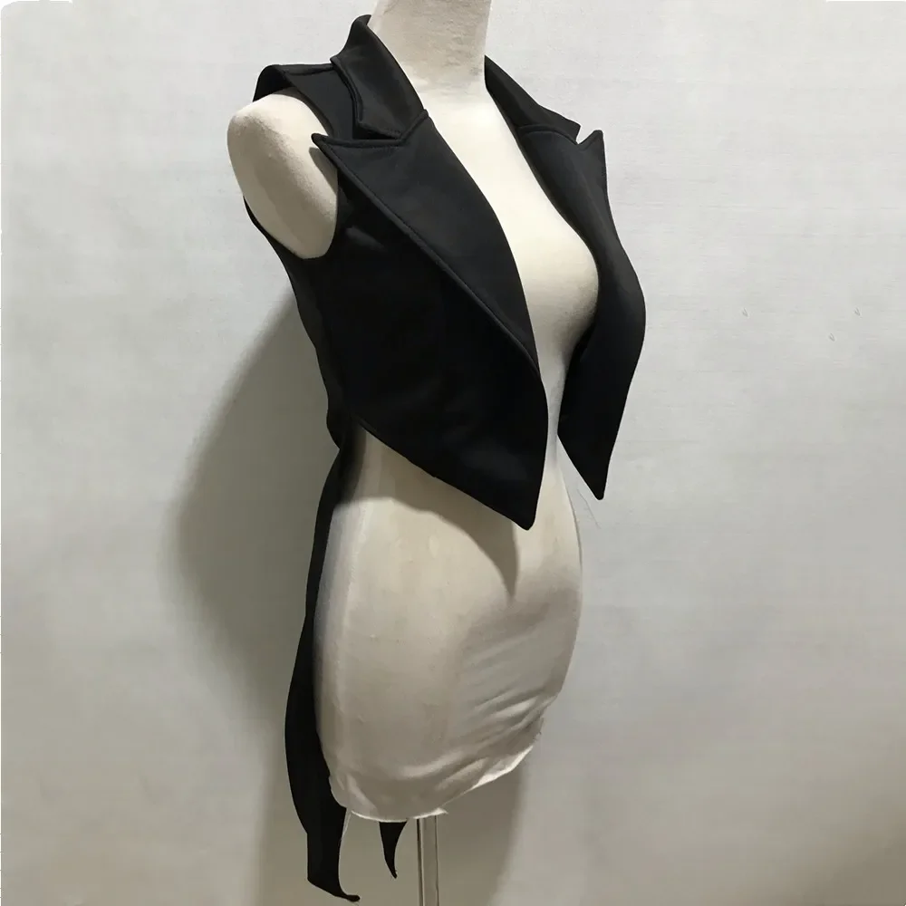 Woman Nightclub Singer Magician Stage Costume Festival Party Jazz Dance Sleeveless Tailcoat Waistcoat Swallow Tail Long Vest