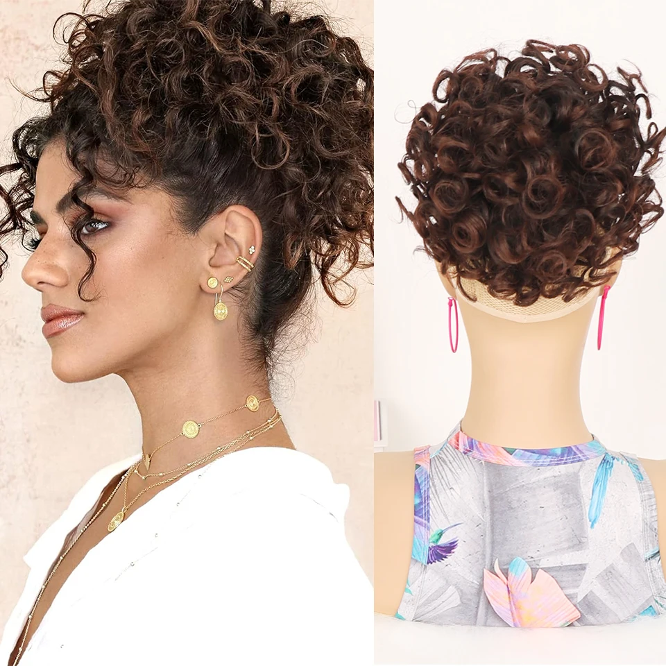 Messy Bun Hair Piece Afro Puff Drawstring Loose Wave Large Curly Short Ponytail Extensions Synthetic Chignon for Women Daily Use