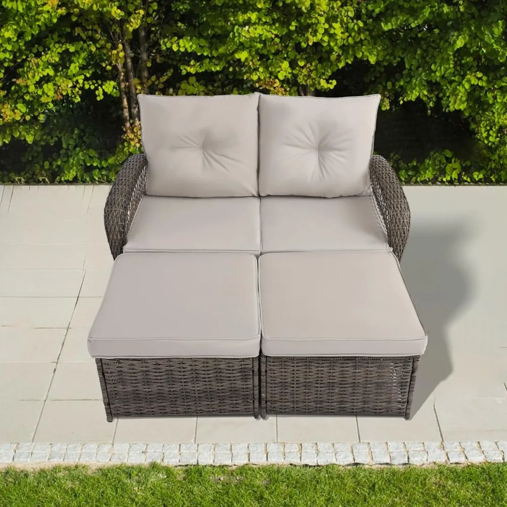 

Outdoor terrace furniture set, willow segmented sofa, and 360 ° rotating joystick slide chair set