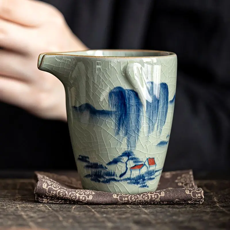 Hand Painted Blue White Old Clay Fairness Cup Antique Crackle Glaze Tea Sea Chinese Kung Fu Tea Accessories Home Office Gift