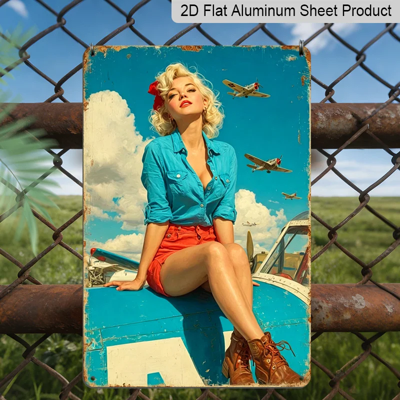 CIFBUY Vintage Retro Metal Sign Airplane Pin Up Poster Aluminum Wall Art Waterproof Durable Home Office Bar Garden Farmhouse Dec