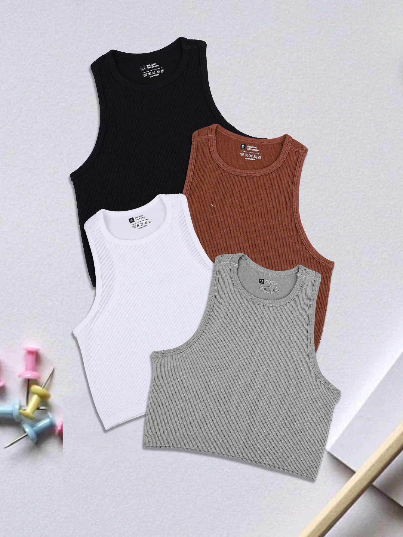 

4-piece set seamless knitted high-elastic belly-baring yoga vest sleeveless casual sexy ribbed vest nylon quick-drying running f