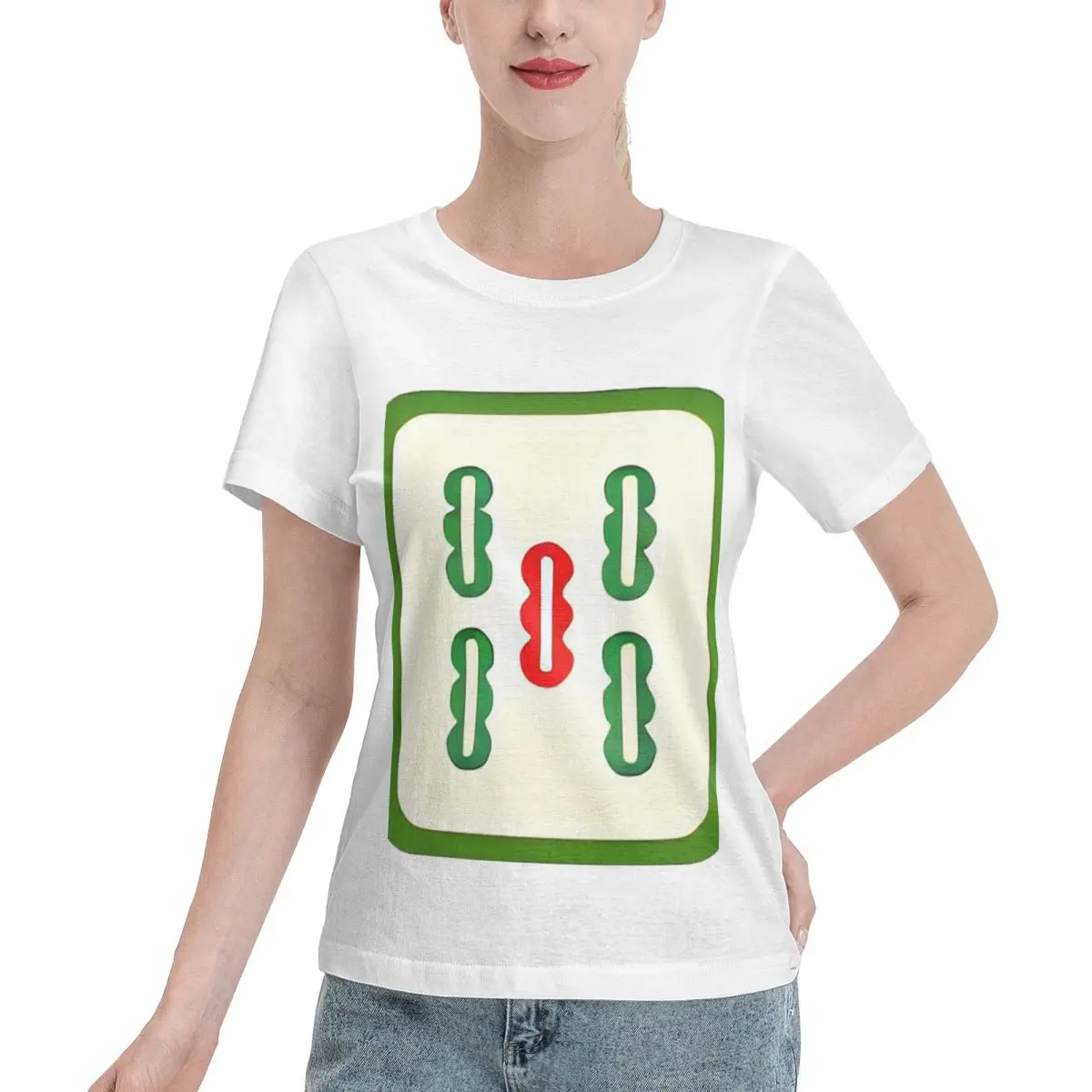 Summer Staple Interesting Mahjong Five Strip Women's T-shirt French Chic Non Shrink Tshirt