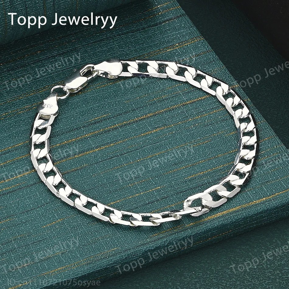 925 Sterling Silver 6mm Minimalist Flat Cuban Chain Bracelet – Stylish Party Accessory for Men and Women