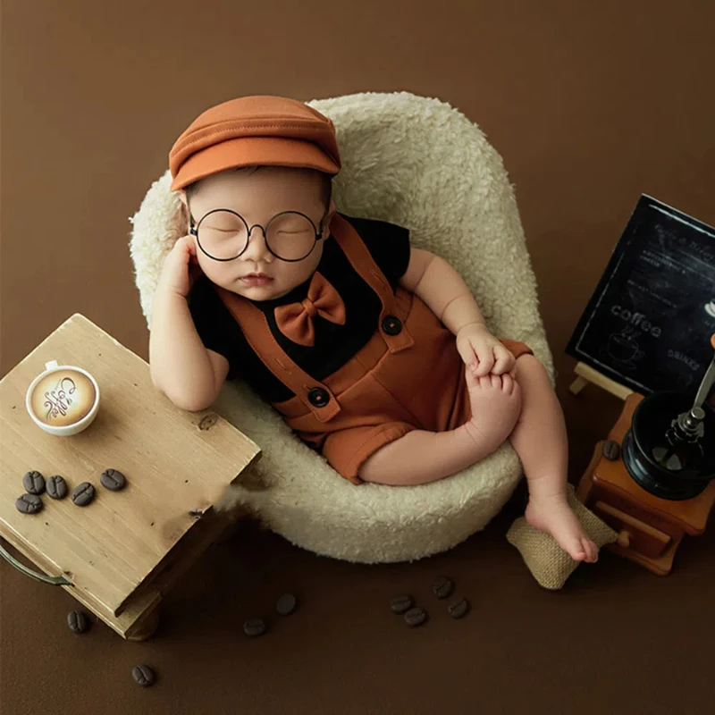 

Newborn Birth Photography Commemorative Set Infant Little Gentleman's Clothing Set Photography Props Solid Color Cotton Set