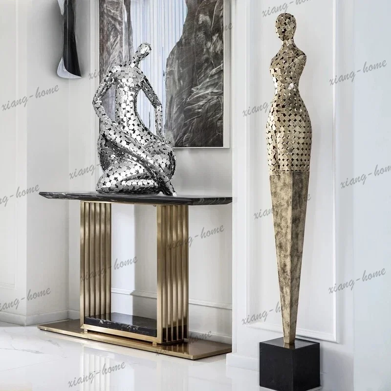 Light luxury mermaid human-shaped floor ornament abstract figure wrought iron sculpture